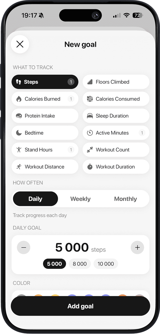 Creating a goal in the Bodly app