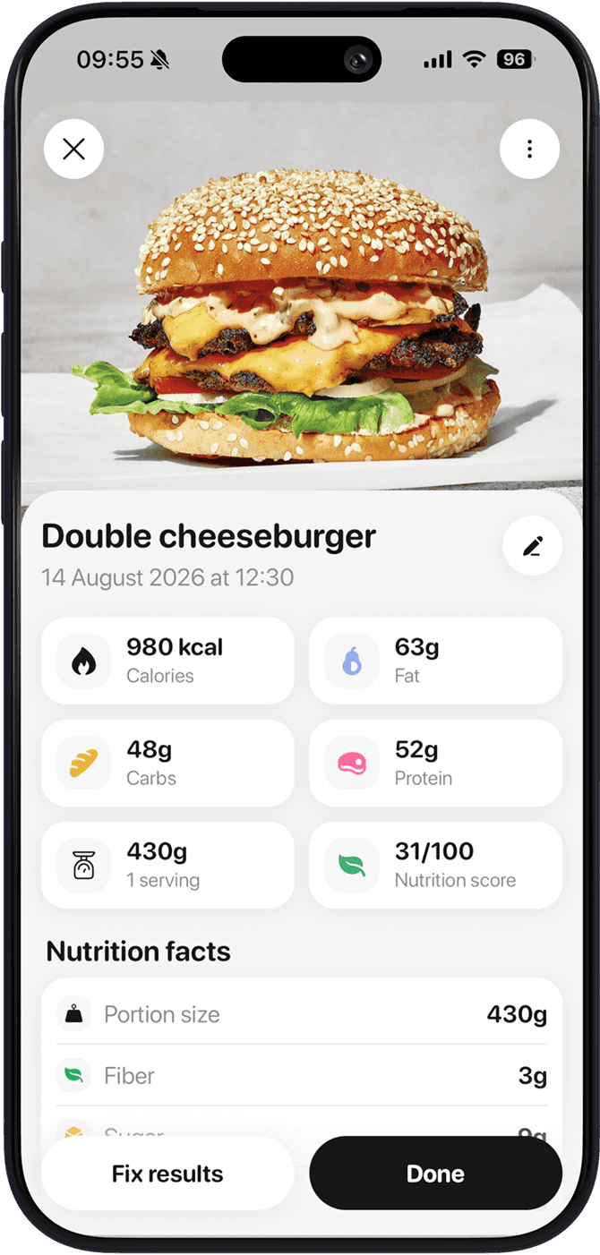Meal detail screen in the Bodly app